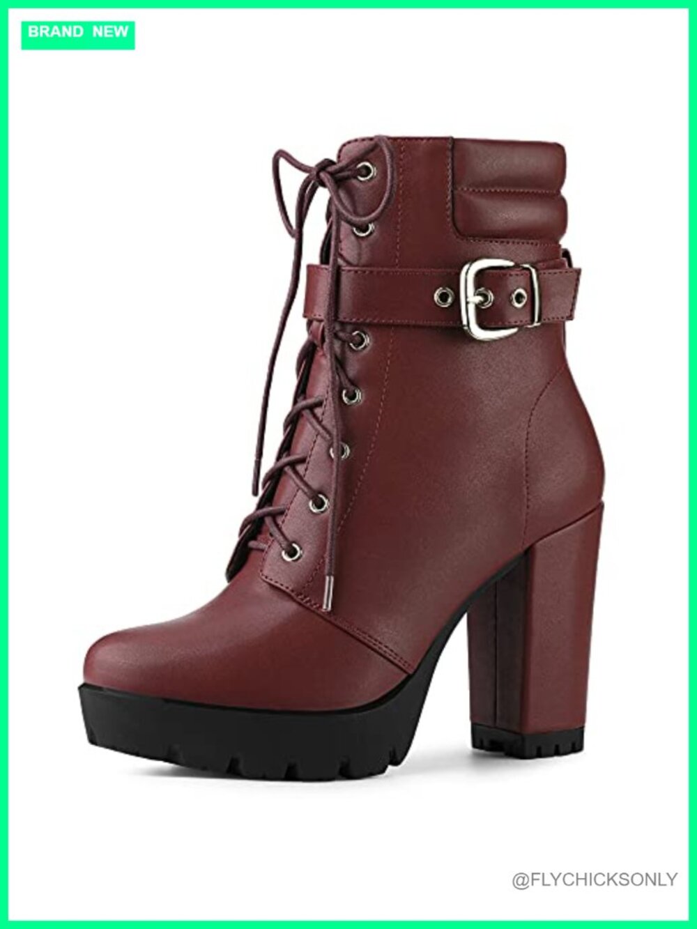 Faux Leather Platform Ankle Boots Lace Up Block Heels Combat Boots